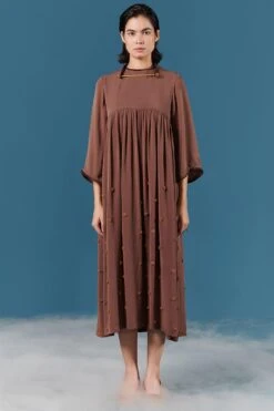 ILK Bronze Hand Embroidered Gathered Dress