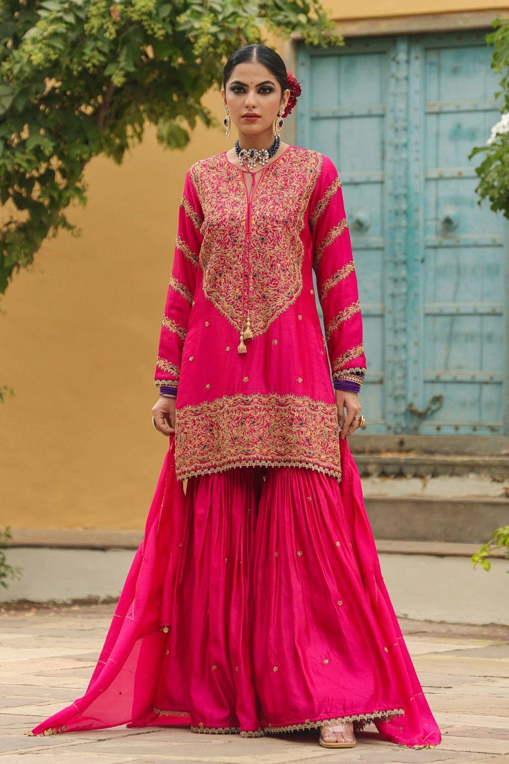 Niti Bothra Magenta Pink Bird Embroidered Sharara Set 3 Niti Bothra Magenta Pink Bird Embroidered Sharara Set