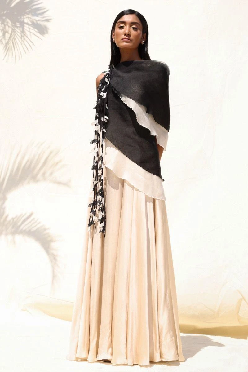 Richa Khemka Ivory & Black Gown With Ombre Ruffles 4 Richa Khemka Ivory & Black Gown With Ombre Ruffles - Image 2