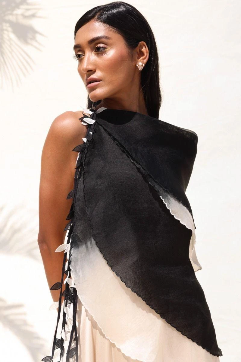 Richa Khemka Ivory & Black Gown With Ombre Ruffles 5 Richa Khemka Ivory & Black Gown With Ombre Ruffles - Image 3