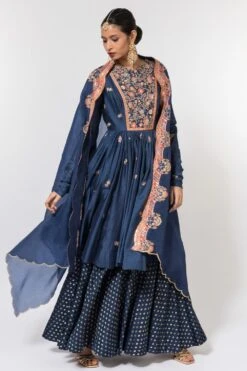 Petticoat Lane By Divya Navy Blue Embroidered Sharara Set With Cape -Deals Haute Togs Store 43pett1 3