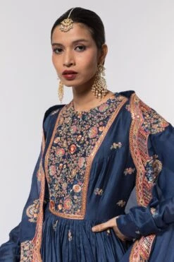 Petticoat Lane By Divya Navy Blue Embroidered Sharara Set With Cape -Deals Haute Togs Store 43pett1 4
