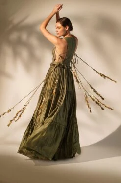 Nikita Mhaisalkar Olive Green Hand Done Maxi Dress -Deals Haute Togs Store 4423nm5 4