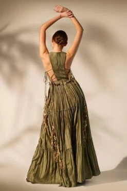 Nikita Mhaisalkar Olive Green Hand Done Maxi Dress -Deals Haute Togs Store 4423nm5 5