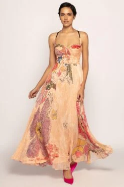 Saaksha & Kinni Peach Periwinkle Bandhani Printed Dress