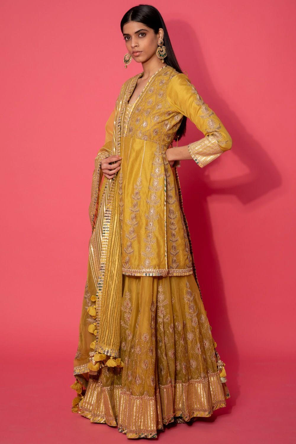 Simar Dugal Mustard Aari & Badla Embroidered Sharara Set 4 Simar Dugal Mustard Aari & Badla Embroidered Sharara Set - Image 2