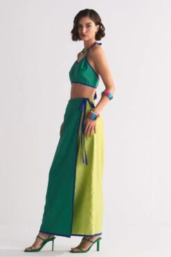 Ikai Lime Green Colour Block Wrap Skirt -Deals Haute Togs Store 5823iai22 3