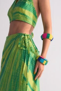 Ikai Lime Green Diagonal-dyed Wrap Skirt -Deals Haute Togs Store 5823iai5 3