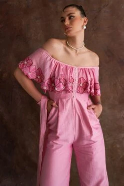 Sakshi Khetterpal Coral Chanderi Off-shoulder Jumpsuit 10 Sakshi Khetterpal Coral Chanderi Off-shoulder Jumpsuit -Deals Haute Togs Store 6124sk44 4