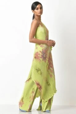 Kiran Uttam Ghosh Lime Sepia Printed One Shoulder Dress 8 Kiran Uttam Ghosh Lime Sepia Printed One Shoulder Dress -Deals Haute Togs Store 64kug7 3