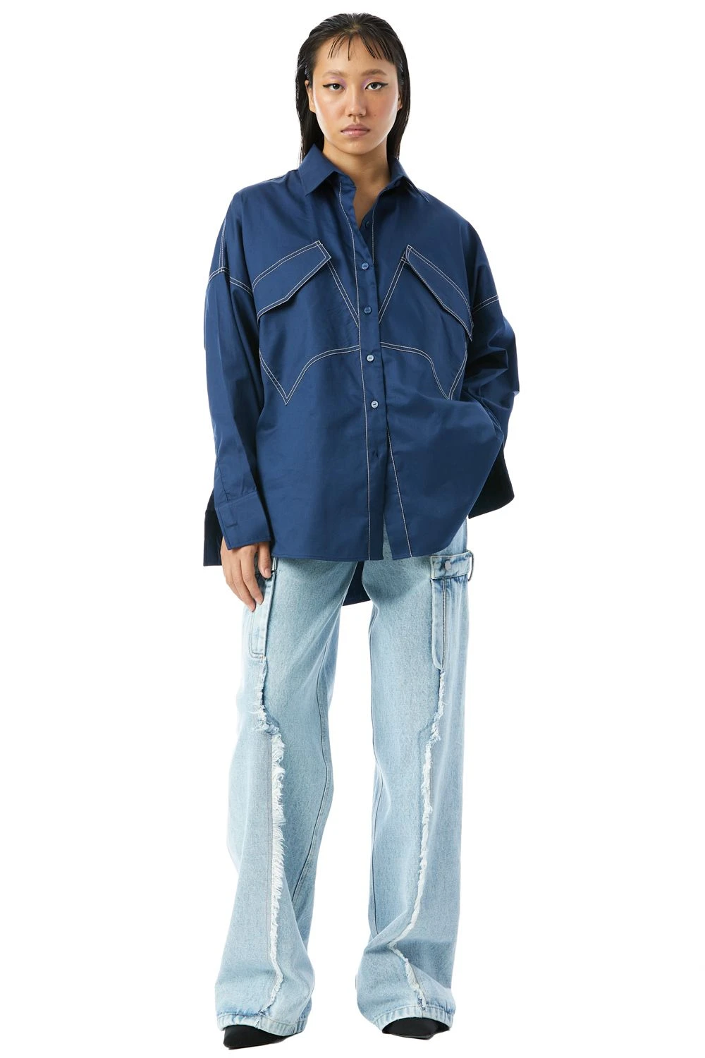 Kanika Goyal Label Crescent Blue Colour Blocked Oversized Shirt 3 Kanika Goyal Label Crescent Blue Colour Blocked Oversized Shirt