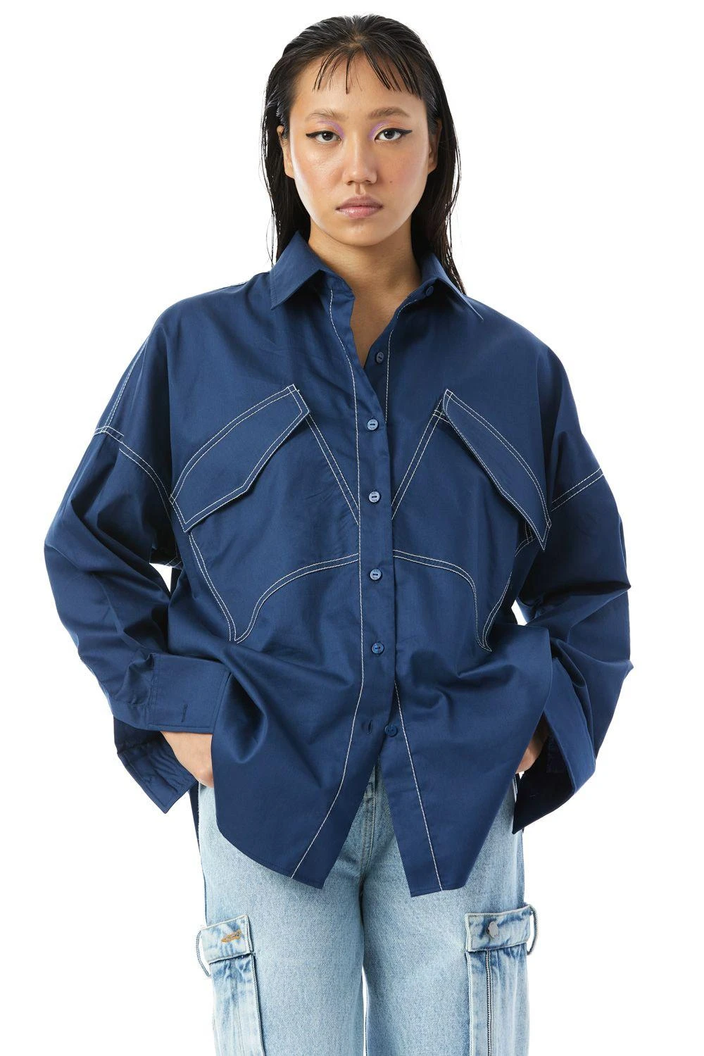 Kanika Goyal Label Crescent Blue Colour Blocked Oversized Shirt 5 Kanika Goyal Label Crescent Blue Colour Blocked Oversized Shirt - Image 3