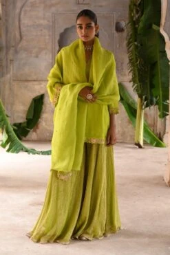 Deep Thee Lime Green Hand Embroidered Short Kurta Set
