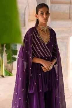 Deep Thee Aubergine Embellished Sharara Set -Deals Haute Togs Store 71023dt4 5