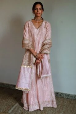 Shorshe Ash Pink Hand Embellished Gharara Set