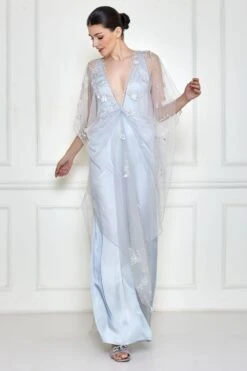 Dilnaz Ice Grey Embellished Kaftan & Jumpsuit