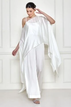 Dilnaz Frost White Layered Jumpsuit