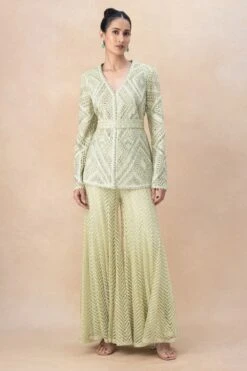 Ritika Mirchandani Green Geometric Embellished Sharara Set