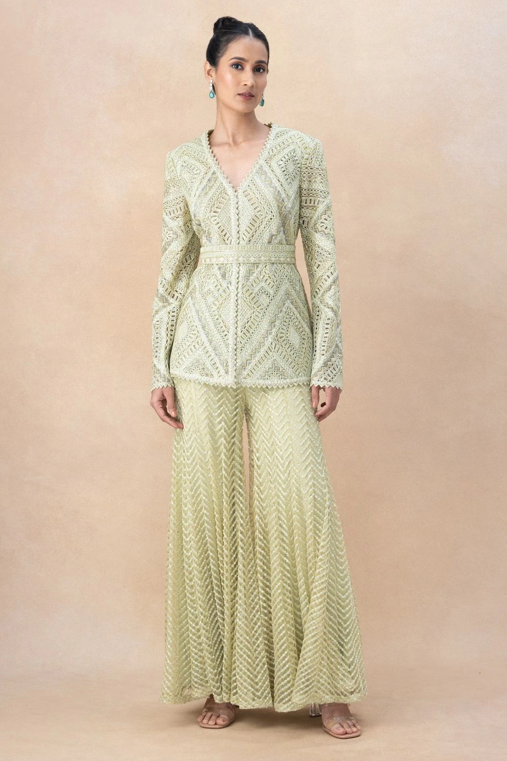 Ritika Mirchandani Green Geometric Embellished Sharara Set 3 Ritika Mirchandani Green Geometric Embellished Sharara Set