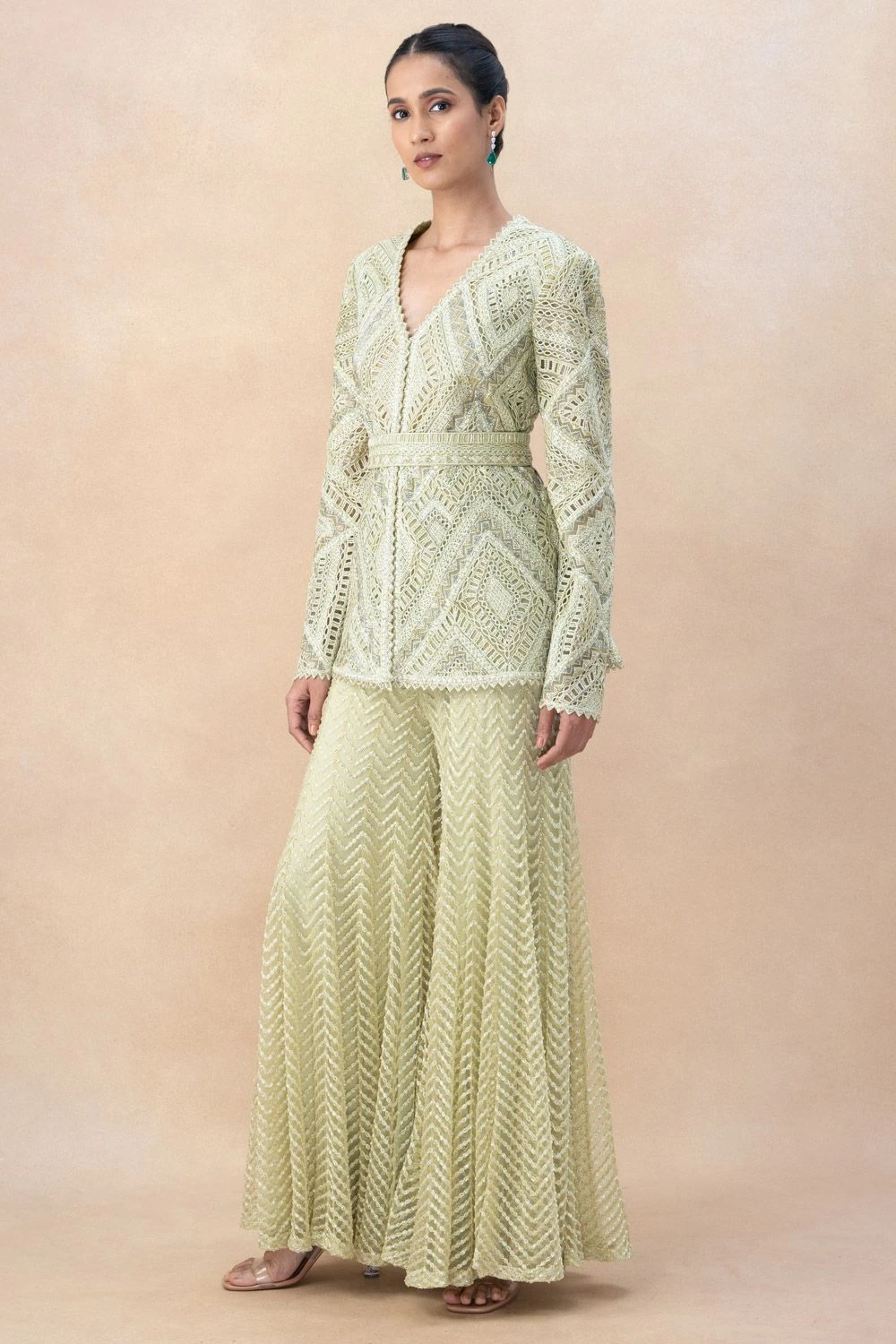 Ritika Mirchandani Green Geometric Embellished Sharara Set 4 Ritika Mirchandani Green Geometric Embellished Sharara Set - Image 2