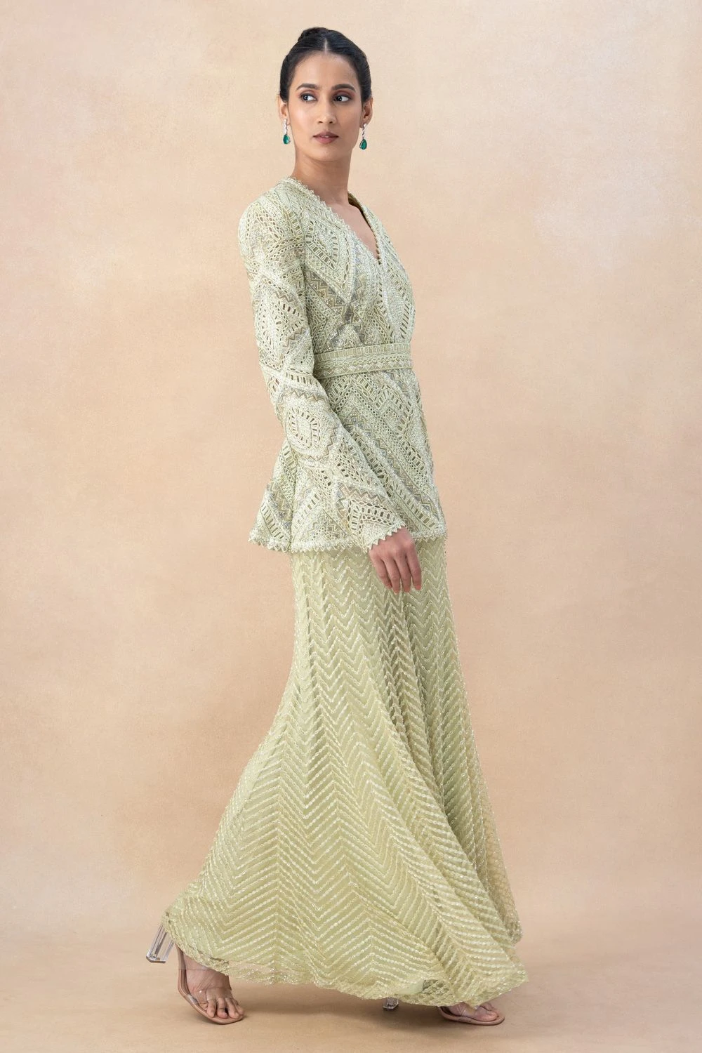 Ritika Mirchandani Green Geometric Embellished Sharara Set 5 Ritika Mirchandani Green Geometric Embellished Sharara Set - Image 3