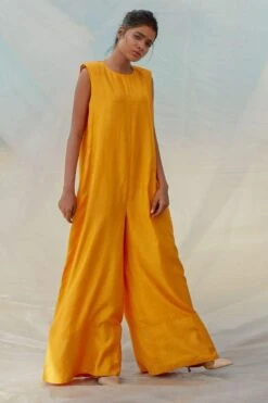 Bennch Yellow Flared Sleeveless Jumpsuit