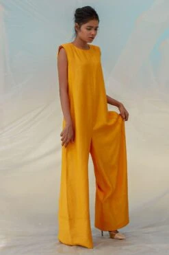 Bennch Yellow Flared Sleeveless Jumpsuit -Deals Haute Togs Store 8323be26 4