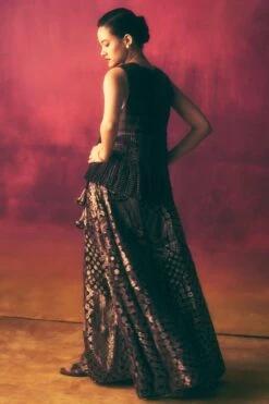 Urvashi Kaur Wine Micro Pleated Peplum Top -Deals Haute Togs Store 8823uk4 4