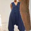 Khara Kapas Navy Blue Striped Jumpsuit -Deals Haute Togs Store 91023kk48 1