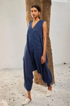 Khara Kapas Navy Blue Striped Jumpsuit -Deals Haute Togs Store 91023kk48 3