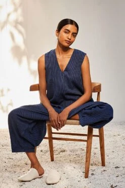 Khara Kapas Navy Blue Striped Jumpsuit -Deals Haute Togs Store 91023kk48 4