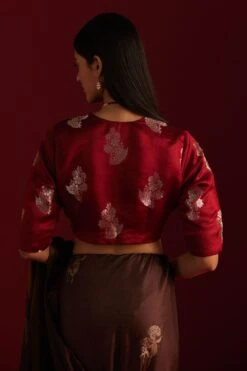 Shorshe Red Brocade Zero Neck Blouse -Deals Haute Togs Store 91023sr41 4