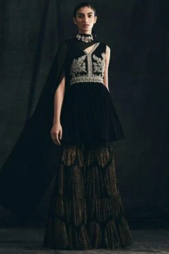 Bhumika Sharma Black Embroidered Peplum Sharara Set