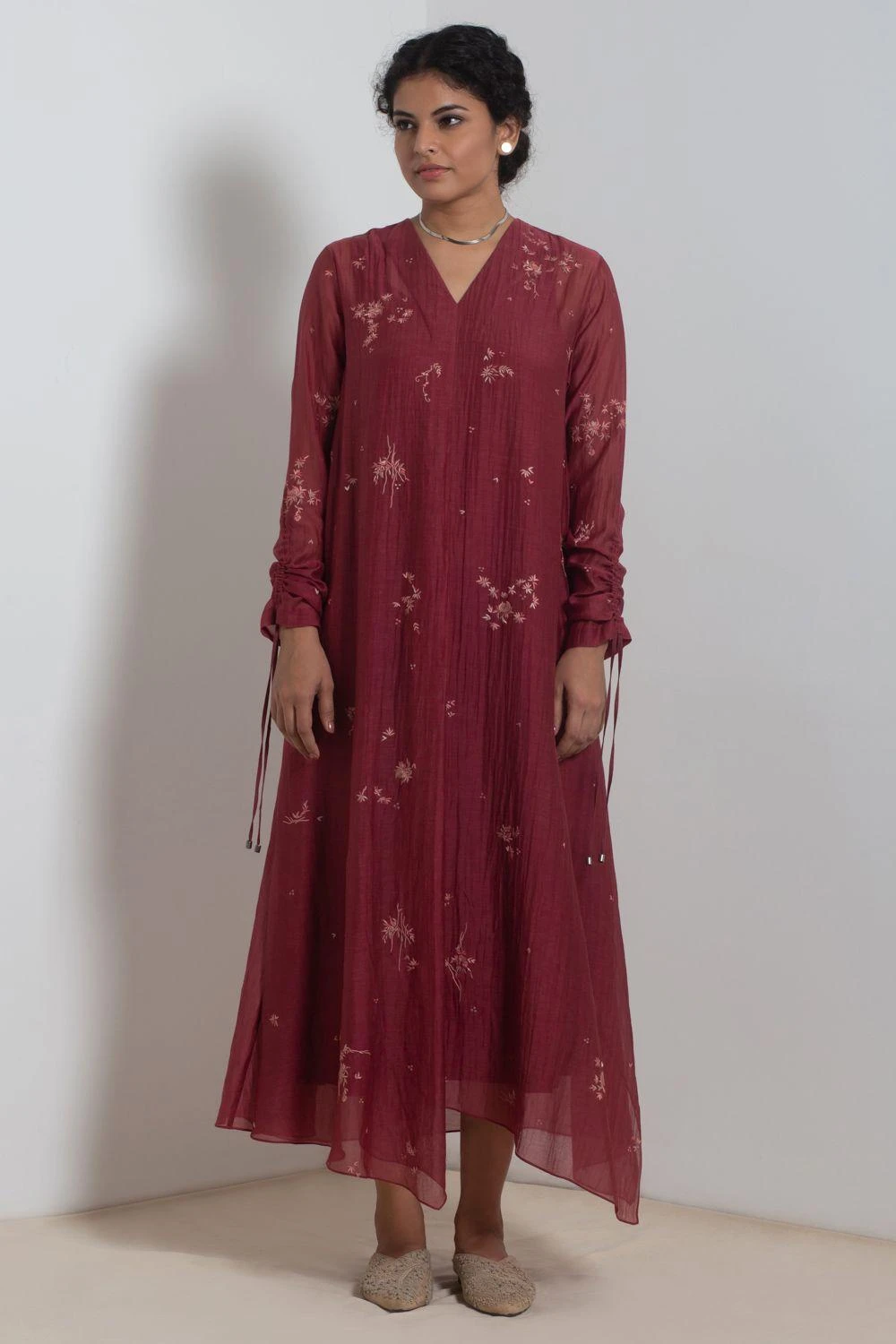 Merlot Embroidered Chanderi Dress With Slip 3 Merlot Embroidered Chanderi Dress With Slip