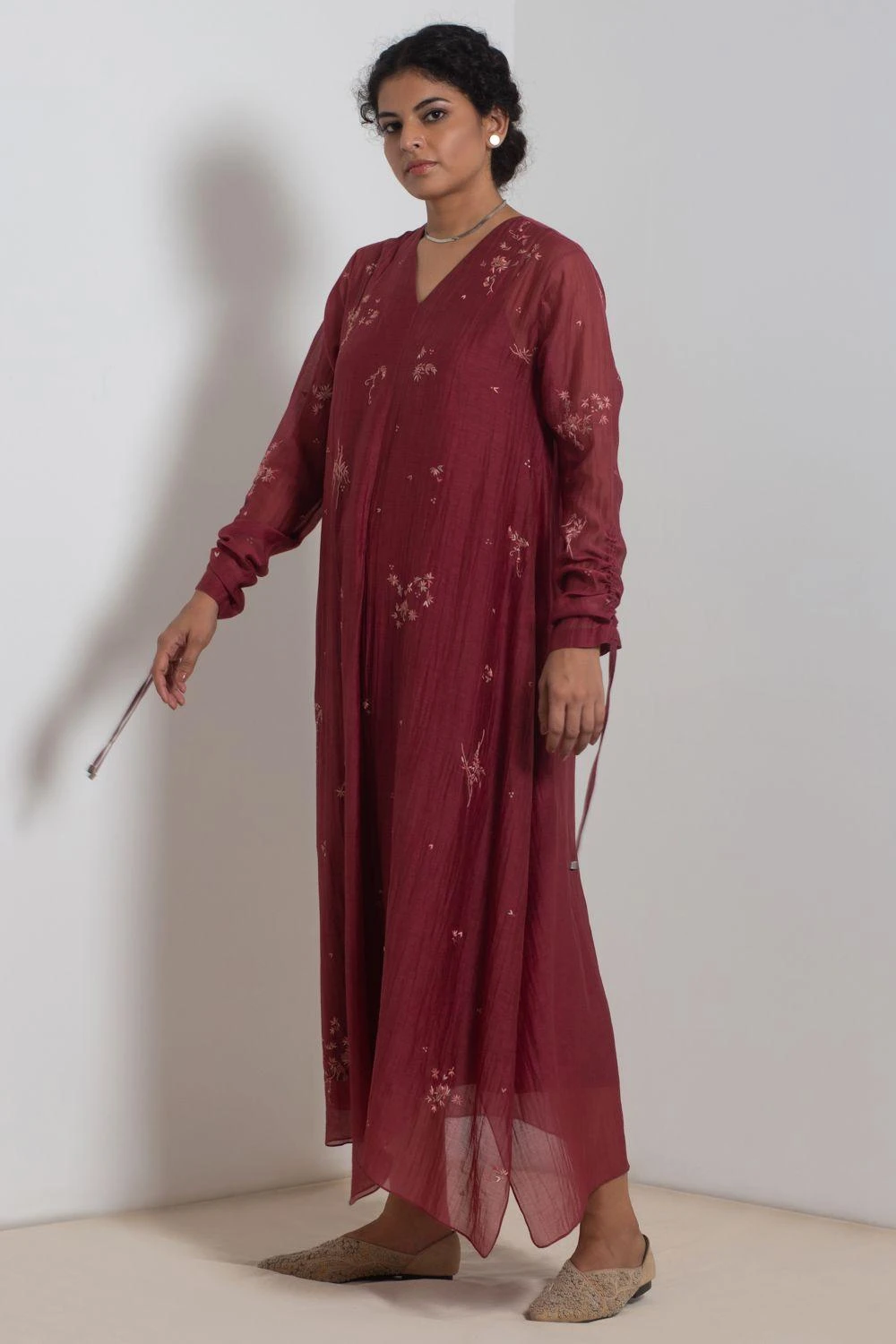Merlot Embroidered Chanderi Dress With Slip 5 Merlot Embroidered Chanderi Dress With Slip - Image 3