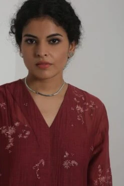 Merlot Embroidered Chanderi Dress With Slip 12 Merlot Embroidered Chanderi Dress With Slip -Deals Haute Togs Store 911inte16 5