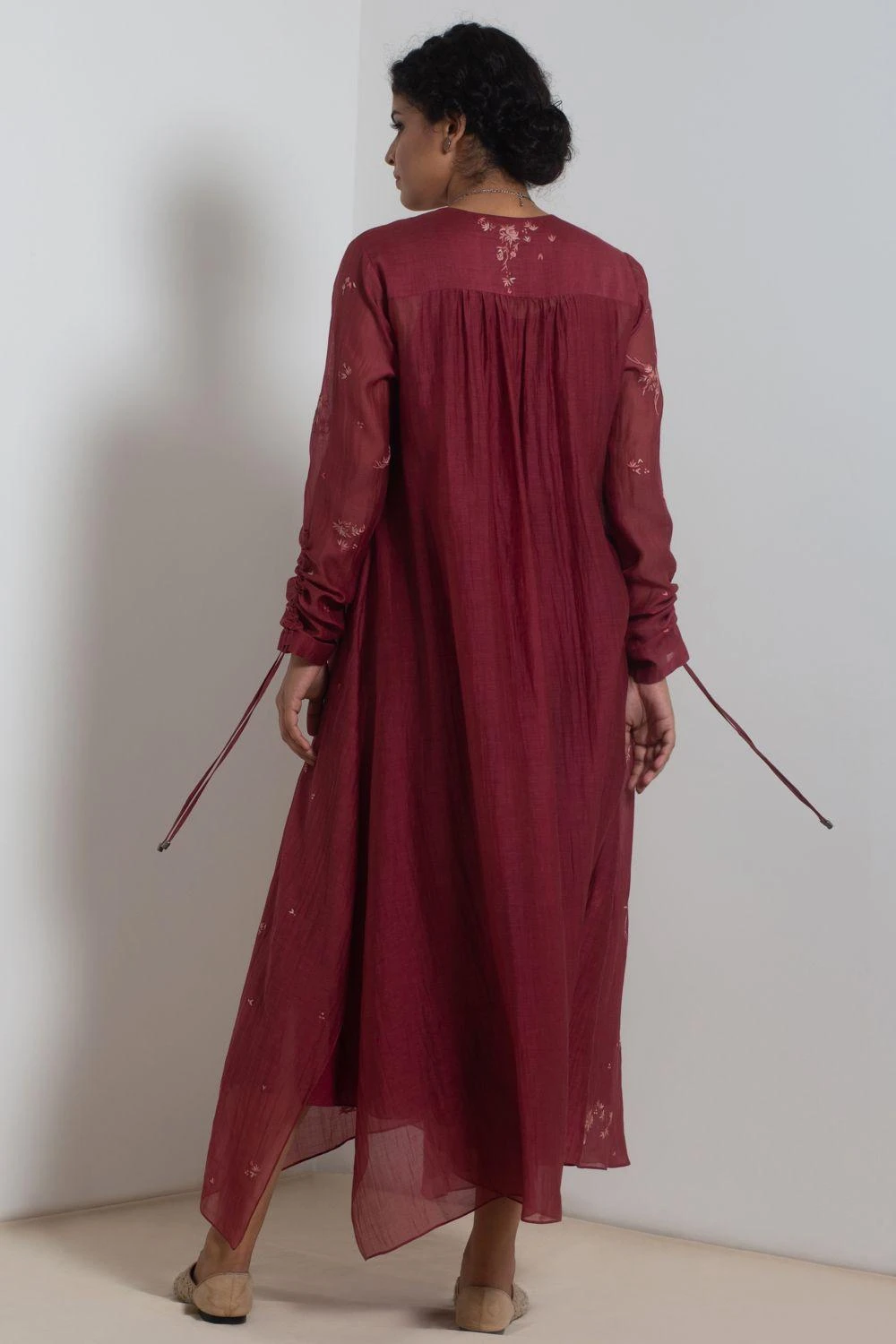 Merlot Embroidered Chanderi Dress With Slip 8 Merlot Embroidered Chanderi Dress With Slip - Image 6