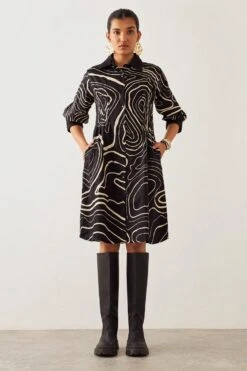 SNOB Black Topo Print Lisa Dress