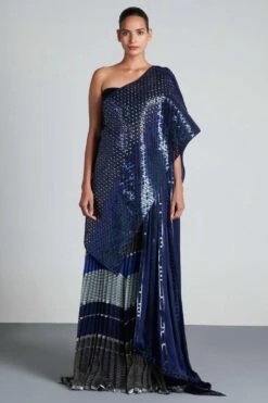 Amit Aggarwal Ink Blue Metallic Cape Sharara Set