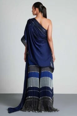 Amit Aggarwal Ink Blue Metallic Cape Sharara Set -Deals Haute Togs Store aaic 648 blpwt 3 2