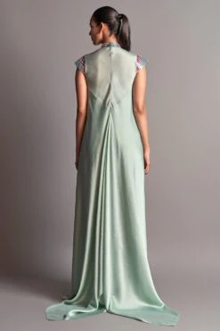 Amit Aggarwal Mint Draped Dress With A Metallic Chevron Yoke 7 Amit Aggarwal Mint Draped Dress With A Metallic Chevron Yoke -Deals Haute Togs Store aair 057 mnt 3