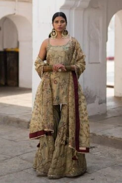 Archana Jaju Olive Silk Sharara Set