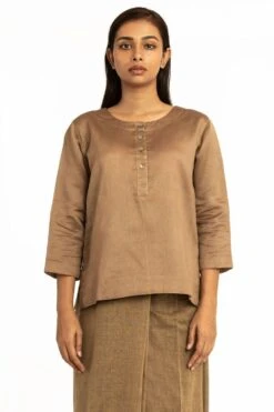 Akaaro Beige Cotton Kameez Blouse