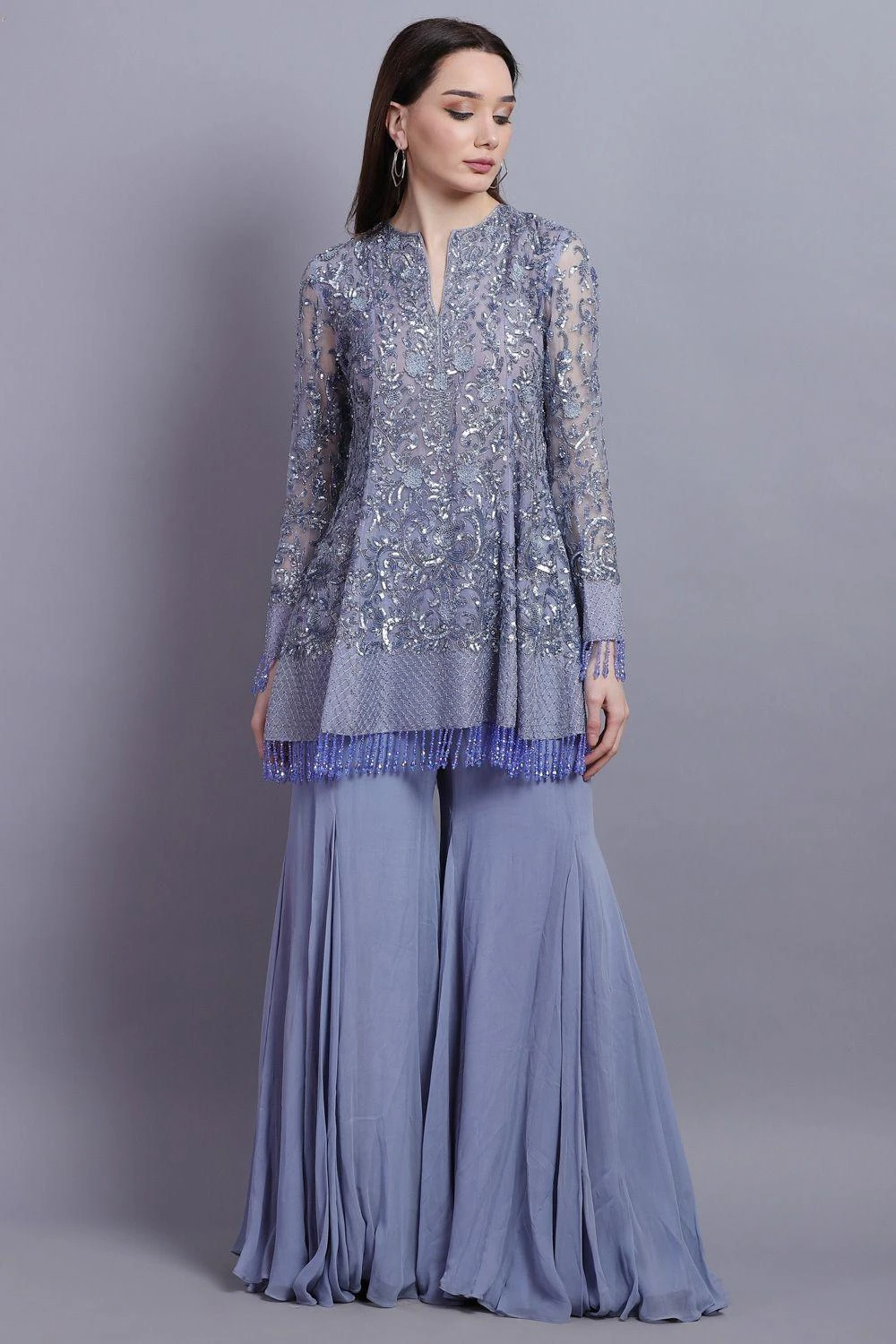 Asira Fresco Blue Embroidered Sharara Set 3 Asira Fresco Blue Embroidered Sharara Set