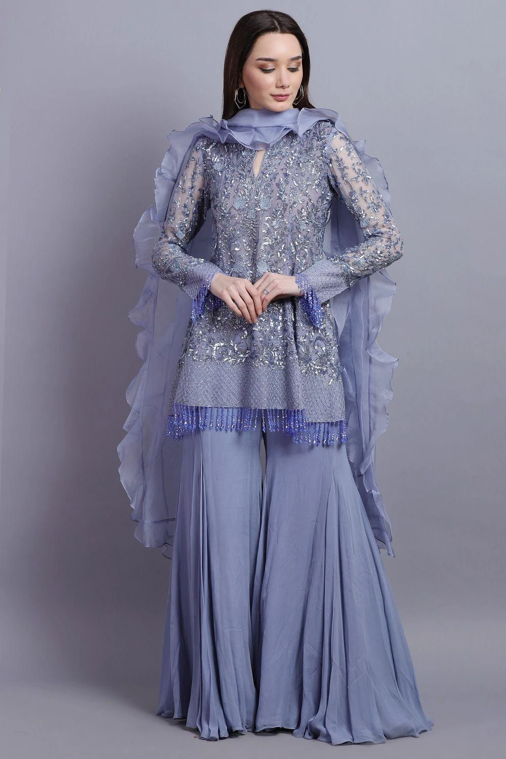 Asira Fresco Blue Embroidered Sharara Set 5 Asira Fresco Blue Embroidered Sharara Set - Image 3