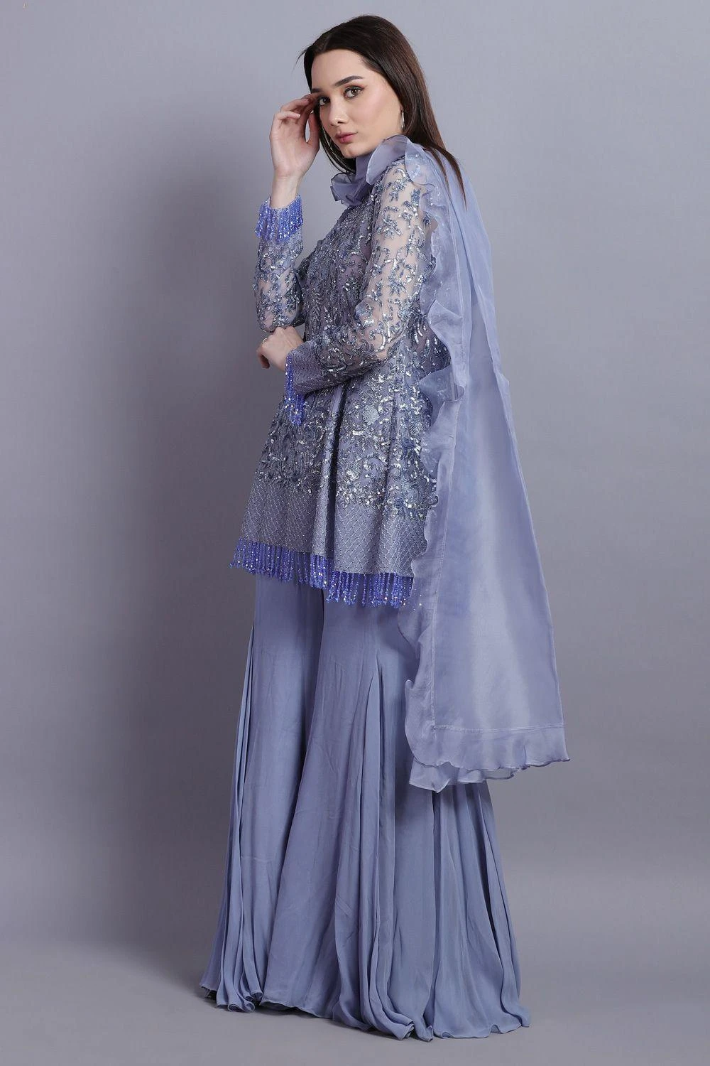 Asira Fresco Blue Embroidered Sharara Set 4 Asira Fresco Blue Embroidered Sharara Set - Image 2