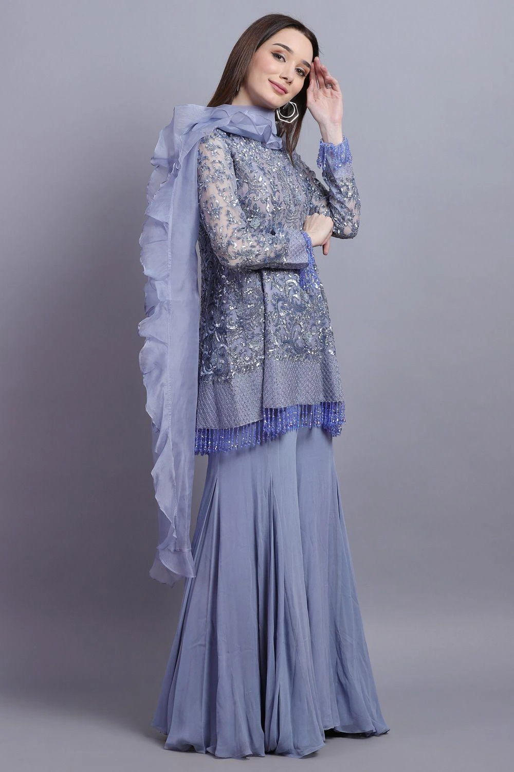 Asira Fresco Blue Embroidered Sharara Set 6 Asira Fresco Blue Embroidered Sharara Set - Image 4