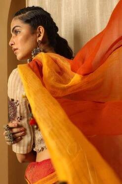 Medha Ivory Striped Chanderi Blouse -Deals Haute Togs Store aw bl wcw 3 1