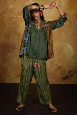 Sunira Designs Mirch Masala Short Yoke Green Shirt