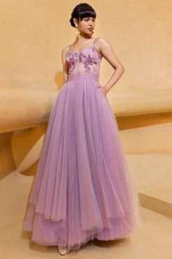 Nikita Mhaisalkar Lilac Tulle Embellished Corset